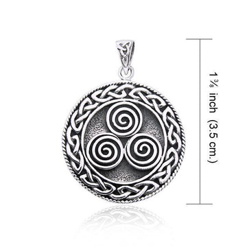 Large Celtic Knot Triskelion Spiral Sterling Silver Pendant TP201